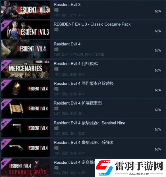 生化危機重制版三部曲上線Steam平臺