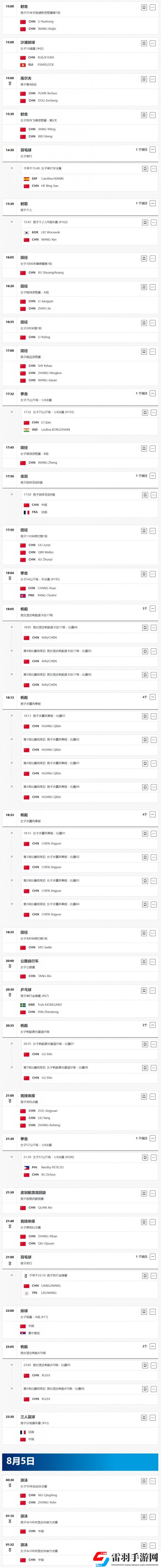巴黎奧運(yùn)會(huì)8月4日賽程2024奧運(yùn)會(huì)8月4日參加比賽一覽